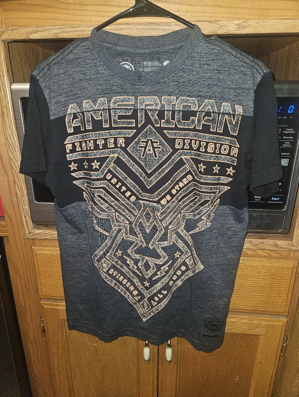 American Fighter Charcoal Heather and Black Graphic Crew T‑Shirt
